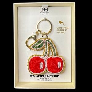 HAUTE HIPPIE STYLE Hand-Beaded Crafted Cherry Keychain Bag Purse Charm NEW NWT
